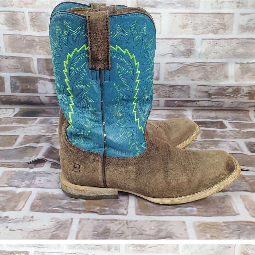 Ariat Relentless Boots Womens 4 Teal Tan Suede Leather Western Cowgirl Rodeo - Picture 7 of 7